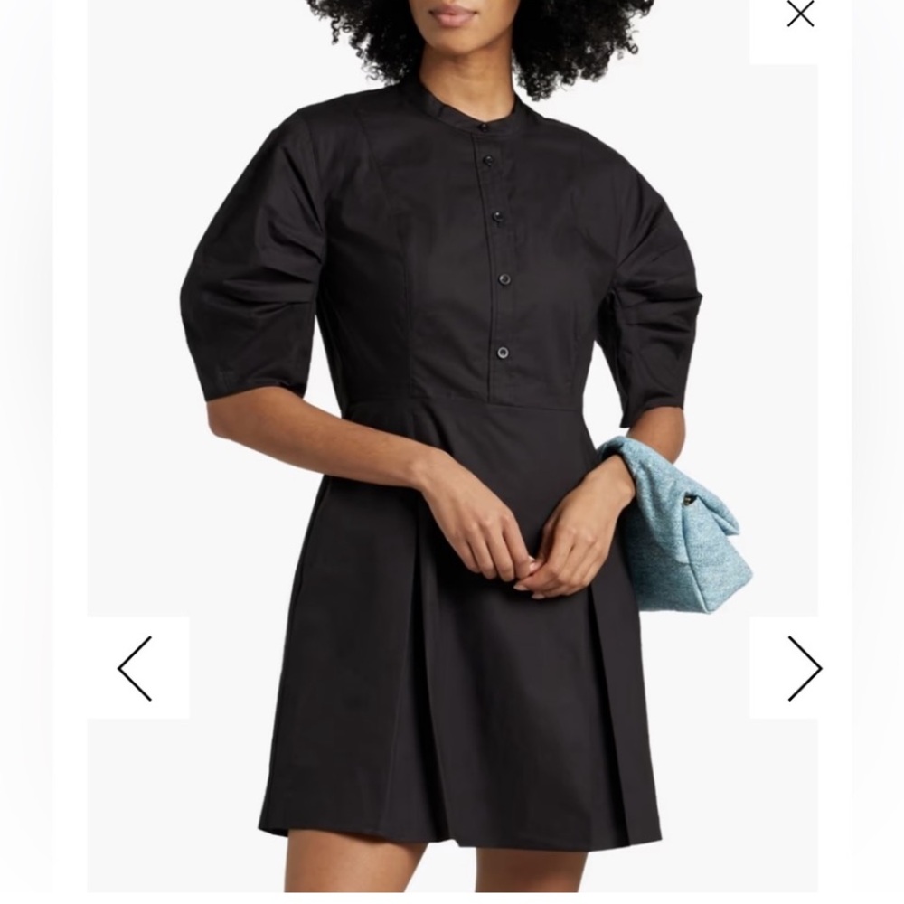 Frame Black Pleated Cotton Poplin Puff Sleeve Mini Dress New Xs